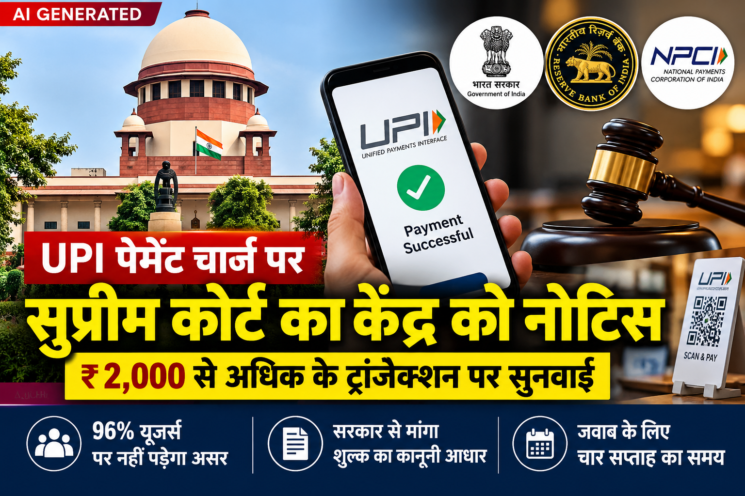 UPI पेमेंट चार्ज पर सुप्रीम कोर्ट का केंद्र को नोटिस, ₹2000 से अधिक के ट्रांजैक्शन पर सुनवाई
