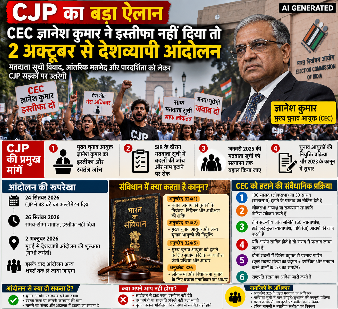 CJP का देशव्यापी आंदोलन: मुख्य चुनाव आयुक्त इस्तीफा नहीं दें तो क्या होगा?