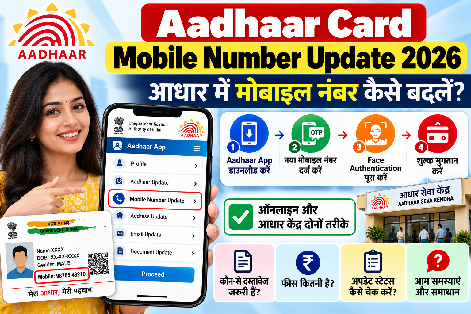 Aadhaar Card Mobile Number Update 2026 – आधार में मोबाइल नंबर कैसे बदलें?
